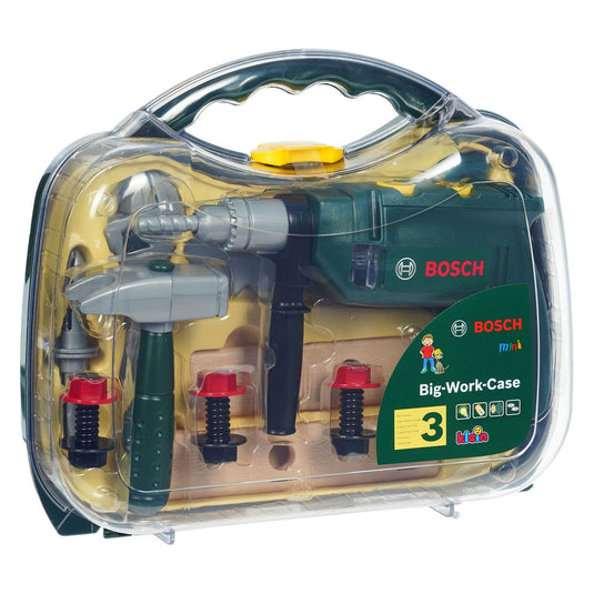 Klein toys bosch mini 16-delige speelgoed gereedschapskoffer - boormachine, hamer, zaag, steeksleutel en gereedschap accessoires - incl. licht- en geluidseffecten - groen