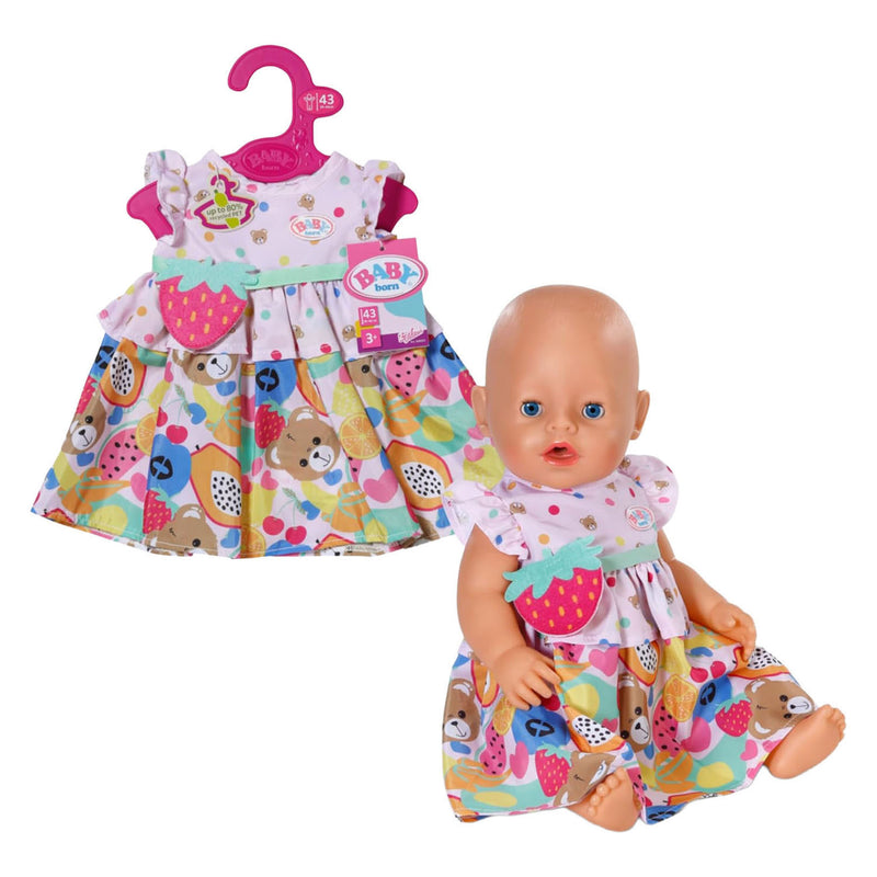 Afbeelding laden in galerijviewer, Baby born fruitjurk met aardbeien handtas - 43cm
