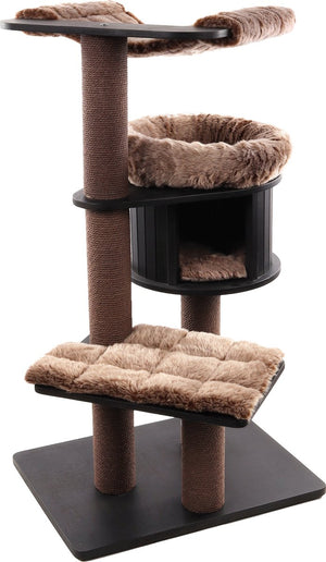 Flamingo krabpaal – raisa 2 bruin grijs – 106x87,5x130 cm – luxe kattenboom met mand, hangmat schuilplaats – krabpaal voor grote katten – met speeltje papieren touw