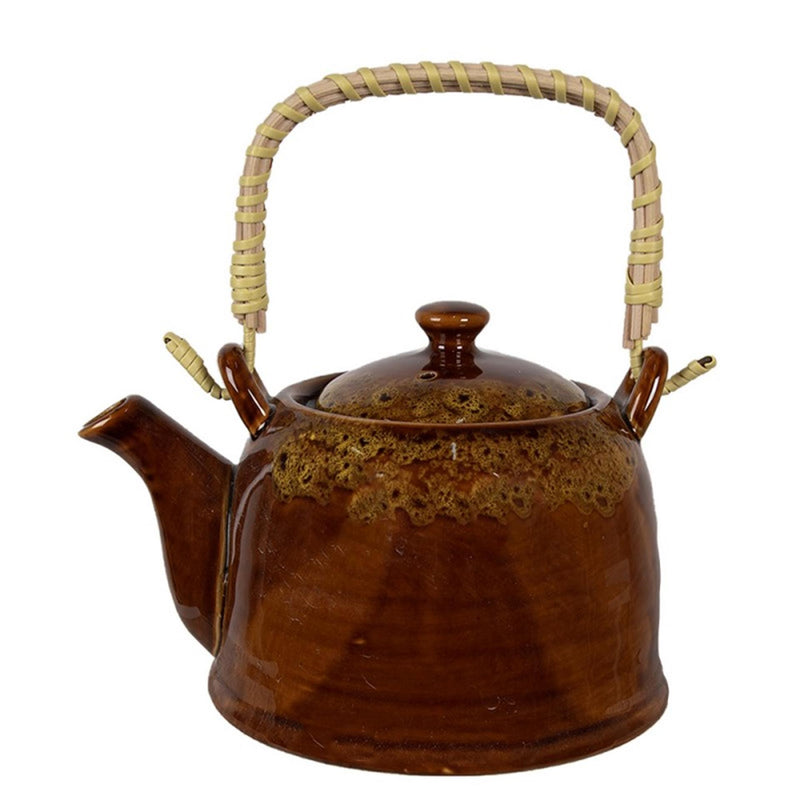 Afbeelding laden in galerijviewer, Clayre eef theepot met filter bruin geel keramiek ø14x12cm 750ml
