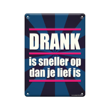 Paperdreams tekstbord metaal 22x16,5cm - drank is sneller