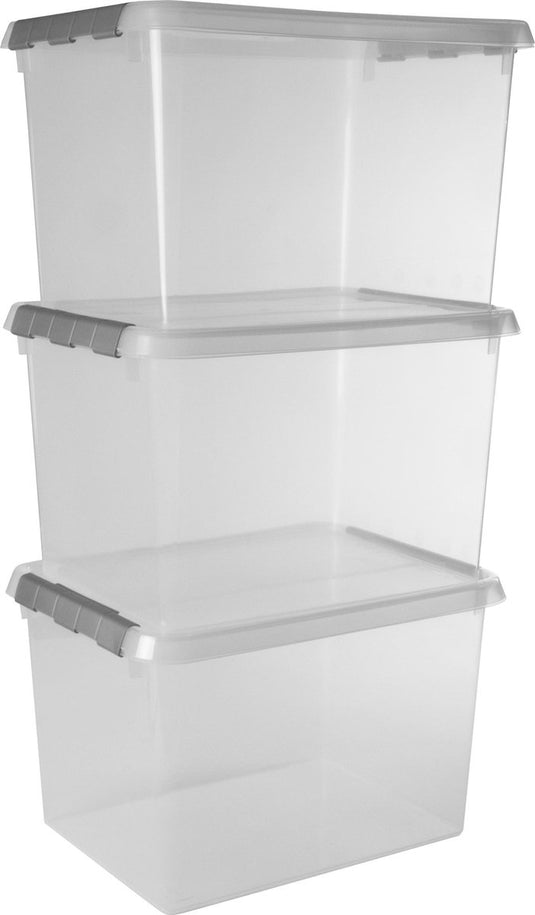 Sunware comfort line opbergbox - 22l - set van 3 - transparant metaal