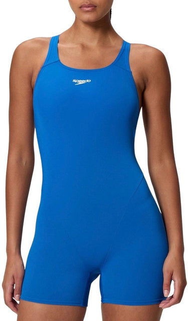 Speedo endurance+ legsuit dames sportbadpak - kleurvast badpak dames met pijpjes - zwempak dames met borstvoering - sportbadpak dames met racerback - blauw - 44
