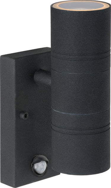 Lucide arne-led ir - wandspot wandlamp binnen buiten - ø 6,3 cm - led - gu10 - 2x5w 2700k - ip44 - beweging dag nacht sensor - zwart