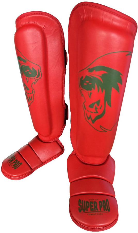 Super pro combat gear scheenbeschermer nations maroc pu rood - groen m