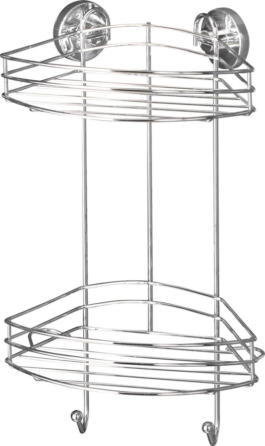 Wenko vacuum-loc hoekrek 2-laags chroom 24x16x41cm - doucherek - douchemand - bevestigen zonder boren