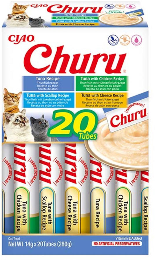 Inaba ciao churu creamy puree liquid kattensnack tonijn variëteiten 20x14g