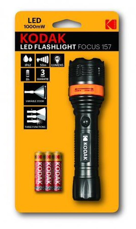 Kodak led focus 157 zaklamp 1000mw bk + 3x aaa batterij