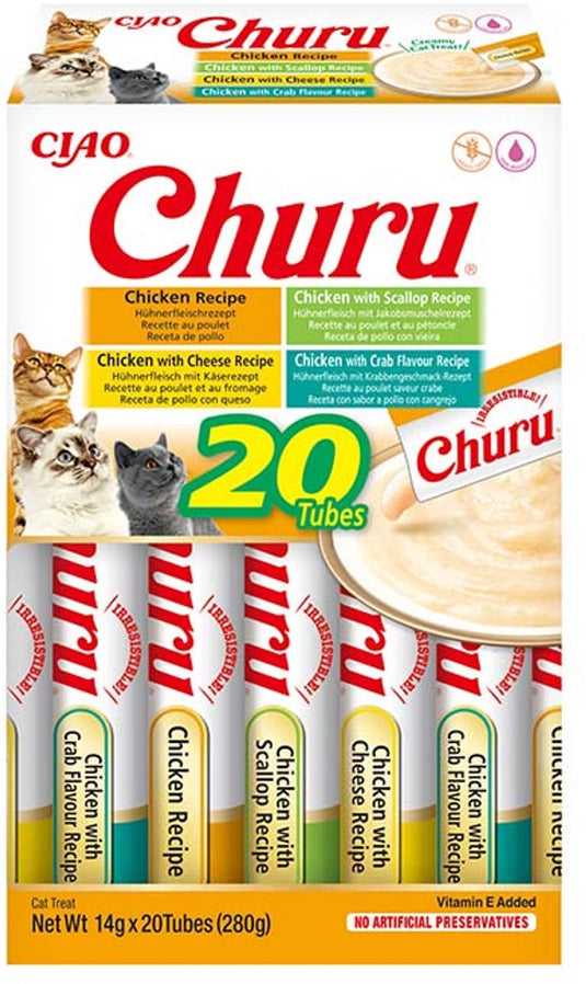 Inaba ciao churu creamy puree liquid kattensnack kip variëteiten 20x14g
