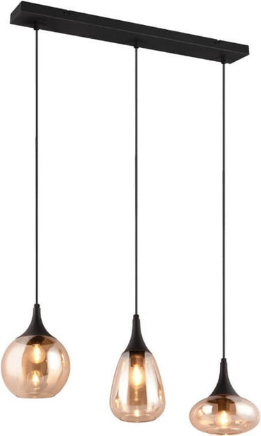 Trio lumina - hanglamp - zwart mat - excl. 3x e14 40w - amber glas
