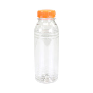 Takeaware fles transparant pet 330 cc + oranje dop (175 stuks)