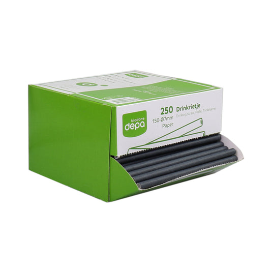Depa biodore drinkrietje zwart papier 150x7mm (250 stuks)