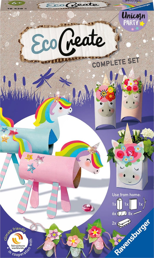 Ecocreate ravensburger mini unicorn party - hobbypakket - knutselen met oude verpakkingen