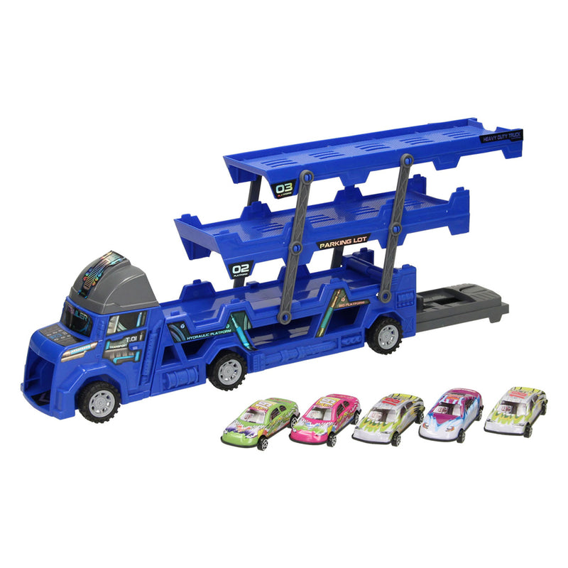 Afbeelding laden in galerijviewer, Lobbes uitklapbare autotransporter met afschietfunctie - blauw
