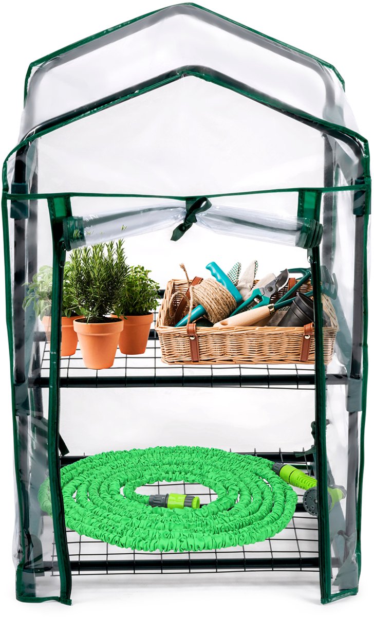 Afbeelding laden in galerijviewer, Kinzo broeikas kweekkas 45 x 50 x 80 cm - tuinkas met 2 verdiepingen - compacte broeikast voor planten en kweekbak - weerbestendig en transparant
