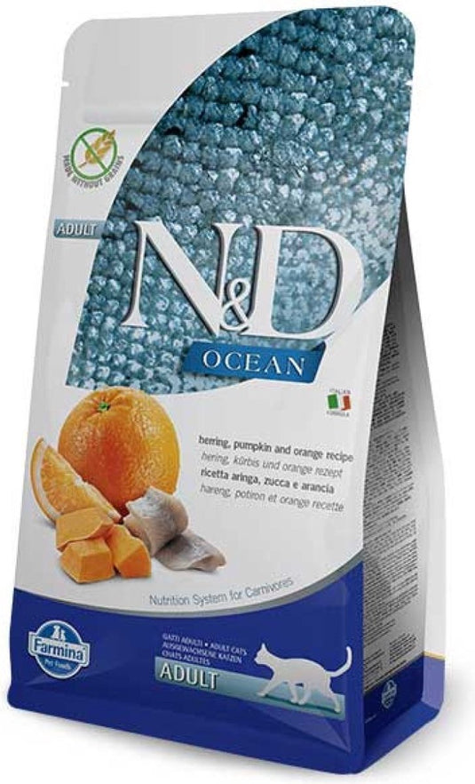 Farmina natural delicious farmina n d ocean adult pellets katzenfutter(trockenfutter, mit hochwertigen vitaminen und naturliche antioxidantien, ohne mais, zutaten: hering und orange, portionsgroße: 300 g)