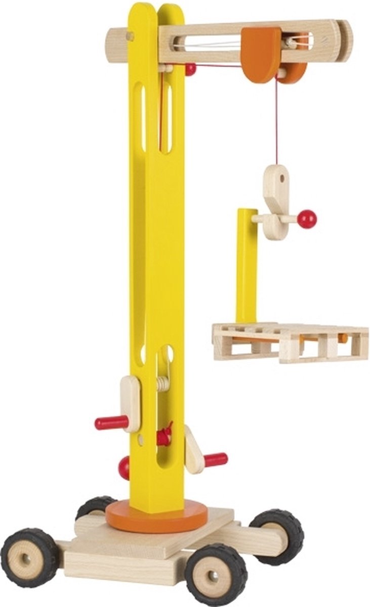 Afbeelding laden in galerijviewer, Goki houten voertuig: mobiele kraan 48x23x64cm, met rubberen banden, 3+
