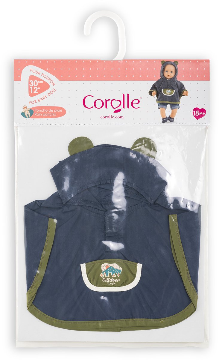 Afbeelding laden in galerijviewer, Corolle regenponcho poppenkostuum kleine ontdekker 30cm blauw.
