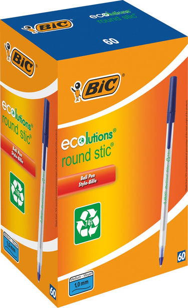 Bic balpen round stic ecolutions 0,4 mm recycled blauw