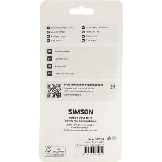 Simson trommelrem binnenkabel universeel rvs - zilver