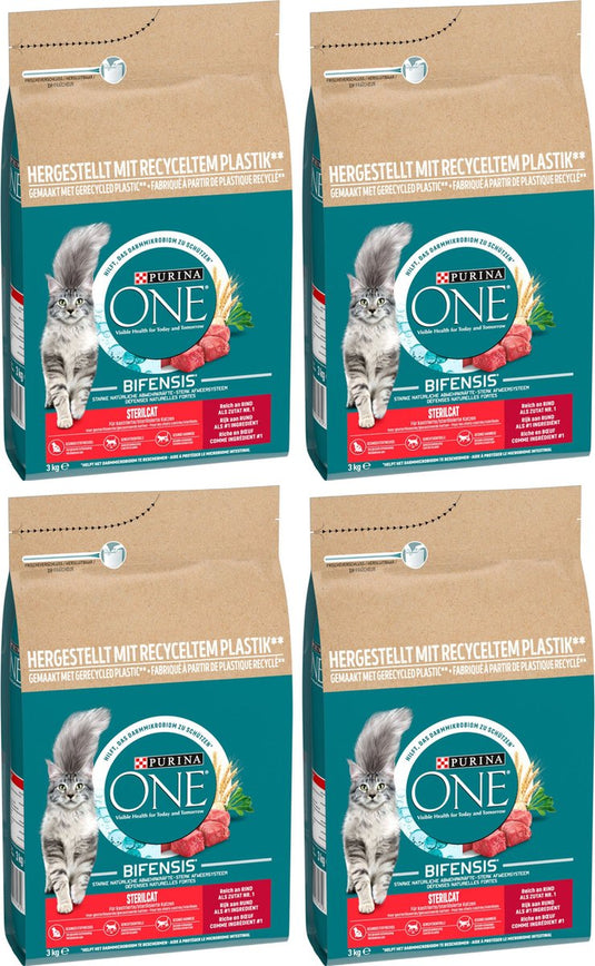 Purina one sterilcat - kattenbrokjes - rund tarwe - 4 x 3 kg