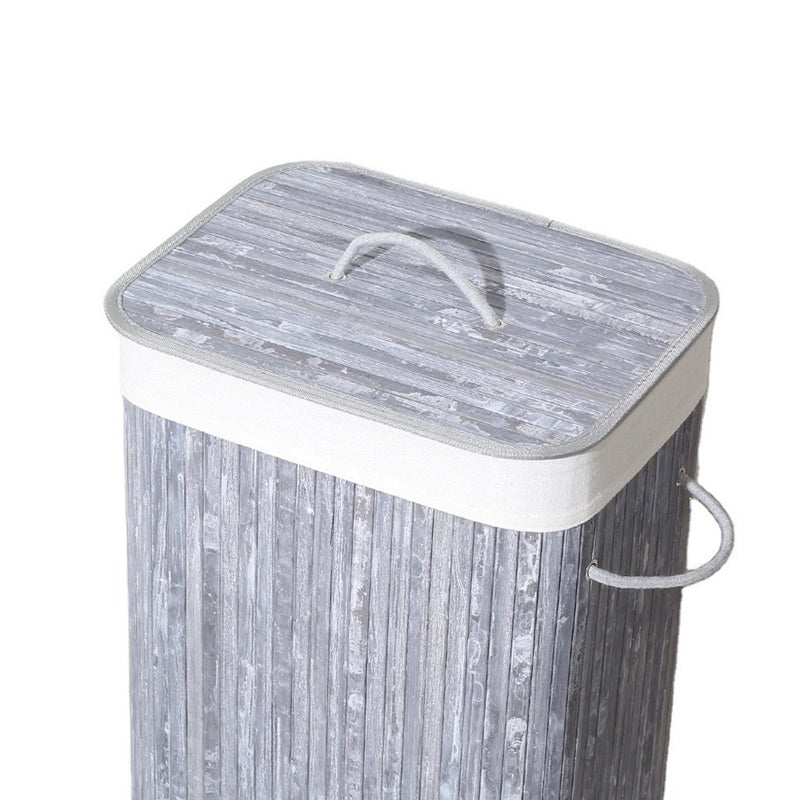 Afbeelding laden in galerijviewer, Homestyle pro rechthoekige bamboe wasmand 40x30x60 cm grijs wit
