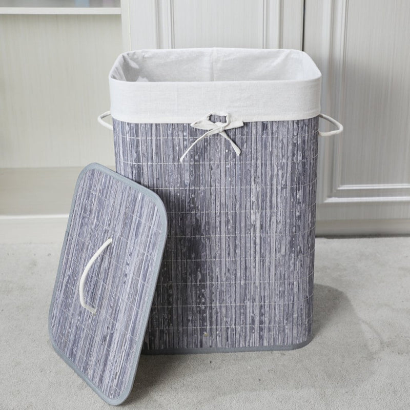 Afbeelding laden in galerijviewer, Homestyle pro rechthoekige bamboe wasmand 40x30x60 cm grijs wit
