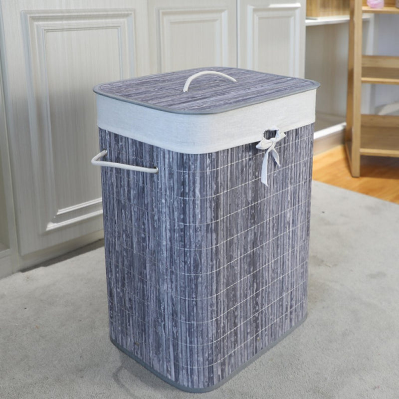 Afbeelding laden in galerijviewer, Homestyle pro rechthoekige bamboe wasmand 40x30x60 cm grijs wit
