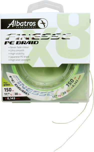 Albatros - finesse x8 braid - vislijn - 0,126mm - 150mtr - fluo green - never fade colour