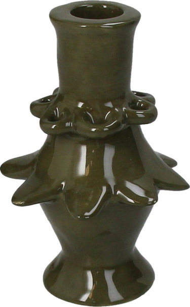 Hd collection kandelaar stoneware groen 8,8x8,8x13cm