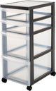 Iris design chest ladesysteem - 4 lades - 2 x 7.5 l - 2 x 15 l - kunststof - zwart transparant - met wieltjes