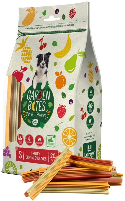 Garden bites duvoplus - fruity dental groovies hondensnacks - hondensnoepjes - vegetarisch glutenvrij - small 20st