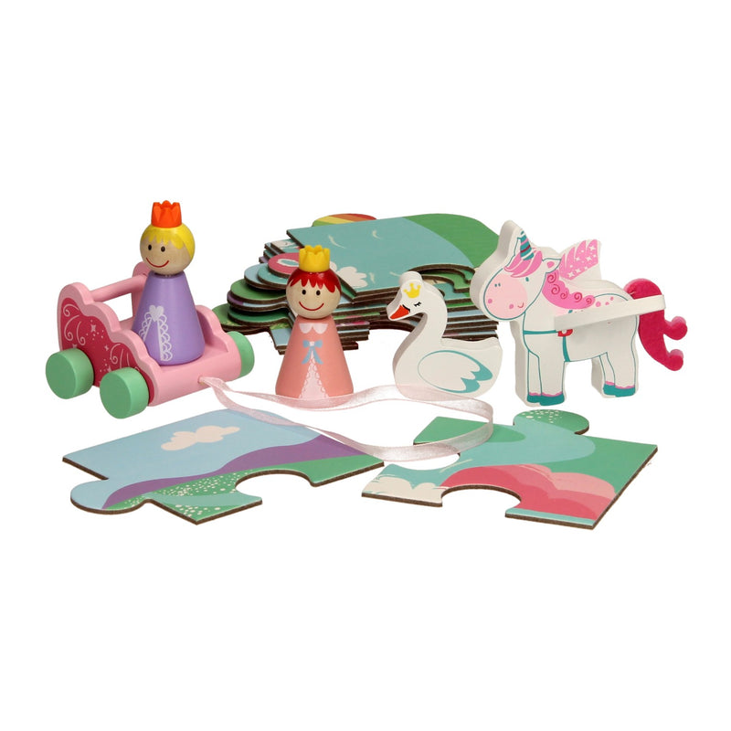Afbeelding laden in galerijviewer, Eenhoorn houten speelfiguren puzzel in opbergkoffer
