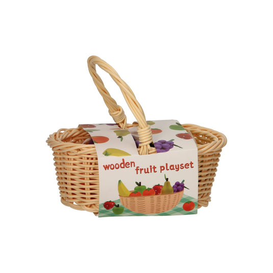Pic houten fruit in knickmand, 7dlg.