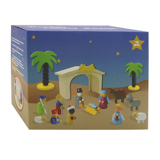 Kerststal hout met speelfiguren
