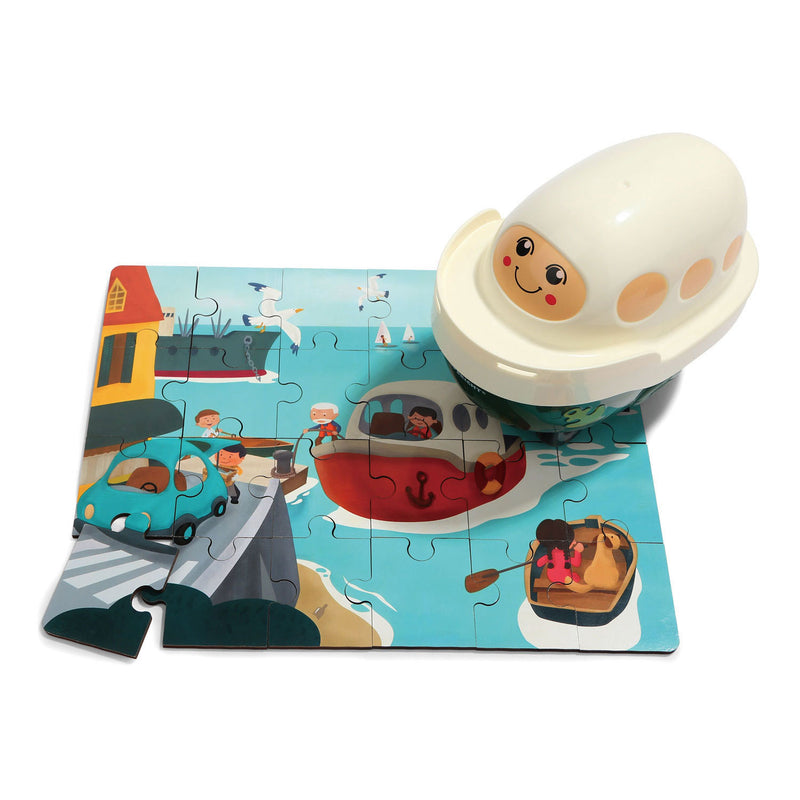 Afbeelding laden in galerijviewer, Topbright houten legpuzzel haven met stoomboot, 24st.

