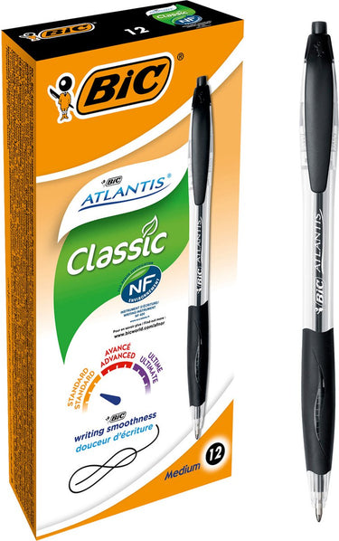 Bic balpen atlantis blauw grip navulbaar drukknop clip