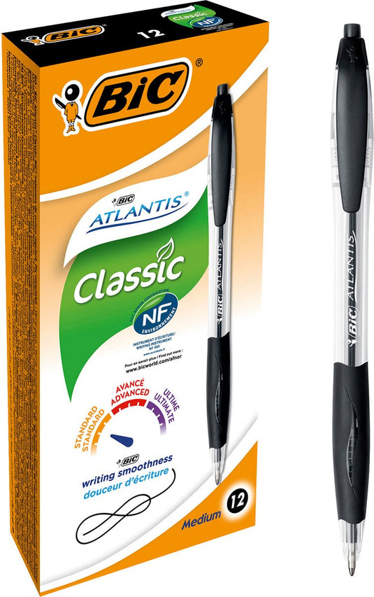 Bic balpen atlantis blauw grip navulbaar drukknop clip
