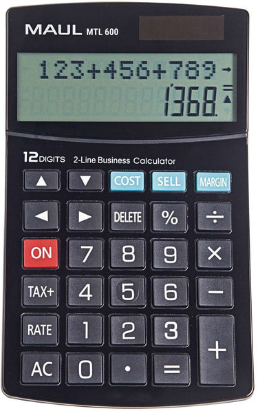 Maul bureaurekenmachine mtl 600 lcd-scherm 2-regelig, 12 cijfers solar batterij 17 x 10.3 x 2.6 cm zwart