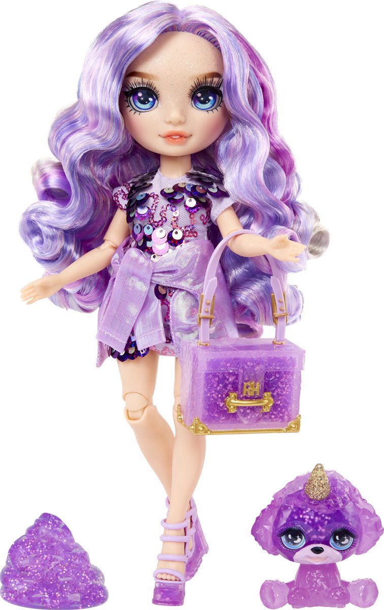 Afbeelding laden in galerijviewer, Rainbow high klassieke modepop - 28 cm - violet (paars) - met slijmset en diertje
