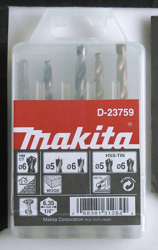 Makita d-23759 boorset 5-delig hout metaal steen