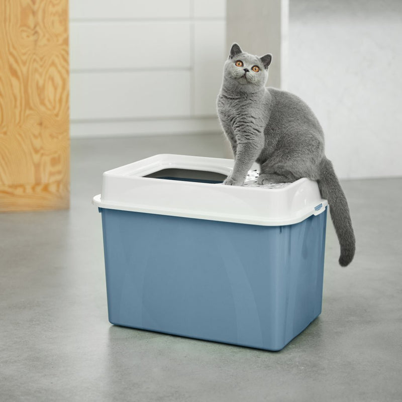 Afbeelding laden in galerijviewer, Rotho eco berty kattenbak met boveningang blauw zand
