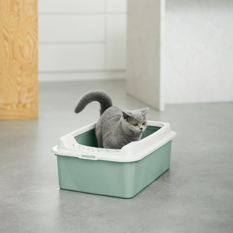 Afbeelding laden in galerijviewer, Rotho eco bonnie kattenbak met boveningang m groen zand
