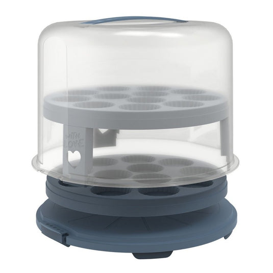 Rotho fresh taartdoos xl met trays - bpa vrij - afsluitbare clips - ook geschikt voor cupcakes - handig mee te nemen door handgreep - horizon blauw