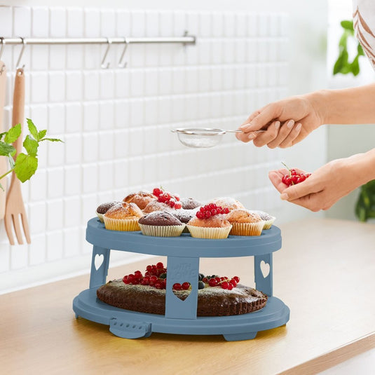 Rotho fresh taartdoos xl met trays - bpa vrij - afsluitbare clips - ook geschikt voor cupcakes - handig mee te nemen door handgreep - horizon blauw