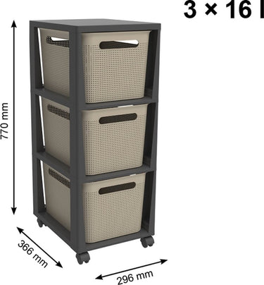 Rotho tower brisen design ladekast 3x16l met wielen cappuccino