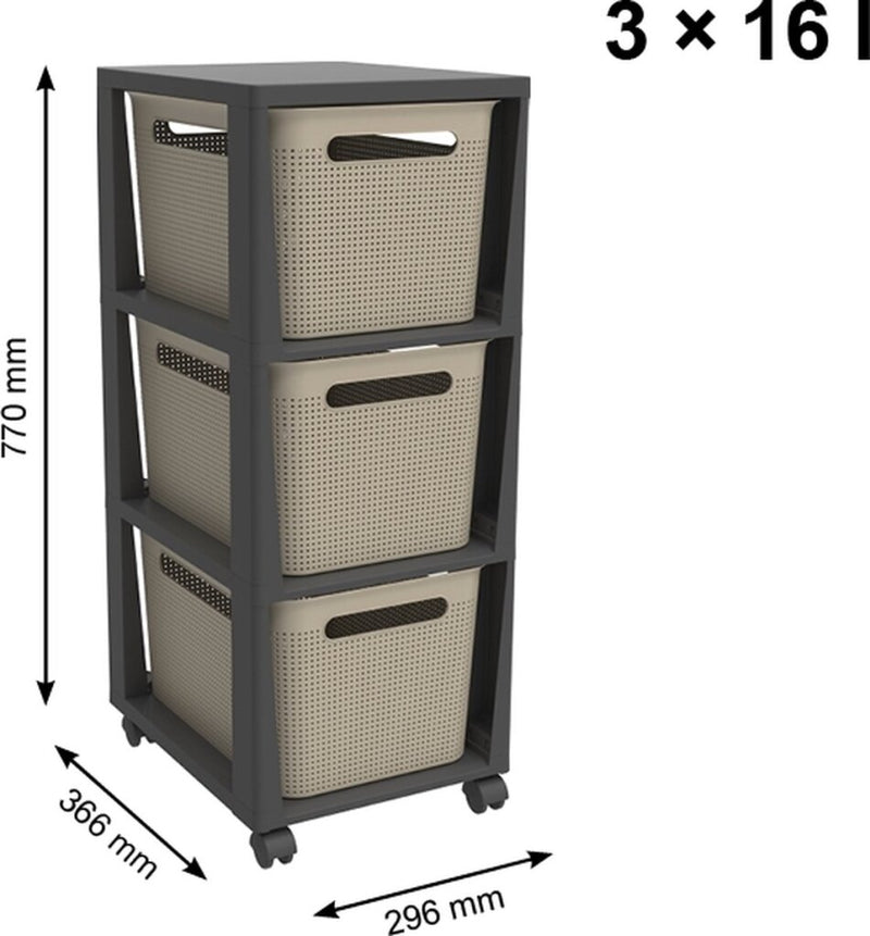 Afbeelding laden in galerijviewer, Rotho tower brisen design ladekast 3x16l met wielen cappuccino
