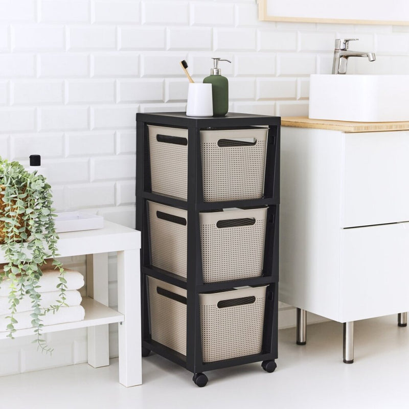 Afbeelding laden in galerijviewer, Rotho tower brisen design ladekast 3x16l met wielen cappuccino

