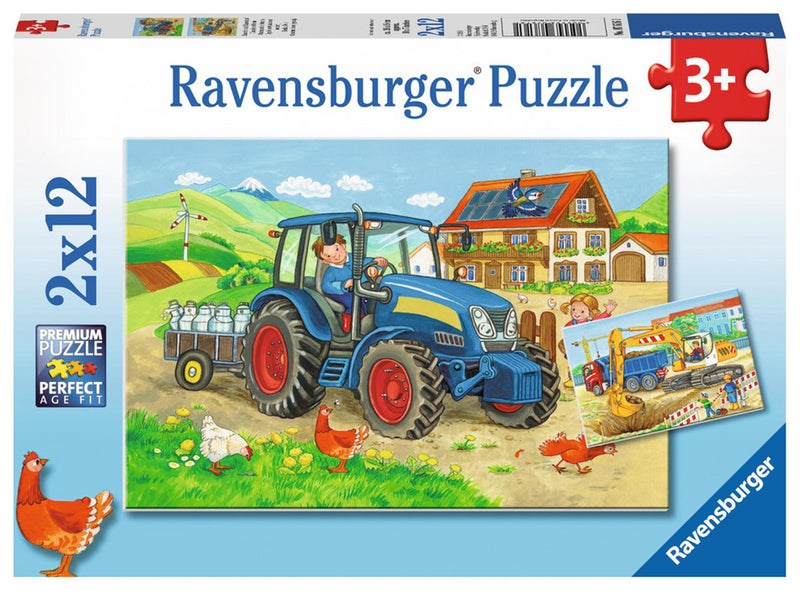 Afbeelding laden in galerijviewer, Ravensburger puzzel op de bouwplaats en boerderij - 2x12 stukjes - kinderpuzzel
