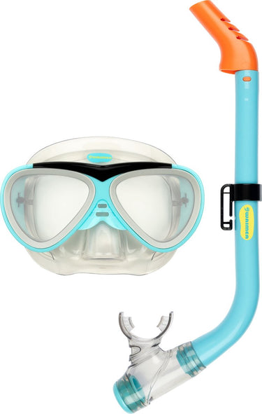 Waimea duikbril met snorkel - kinderen - blauw - waterafvoerventiel